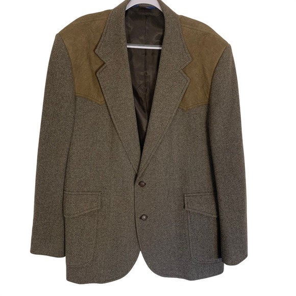 Vintage Pendleton Wool Tweed Blazer Jacket Men's Size 50 Long Suede Patches